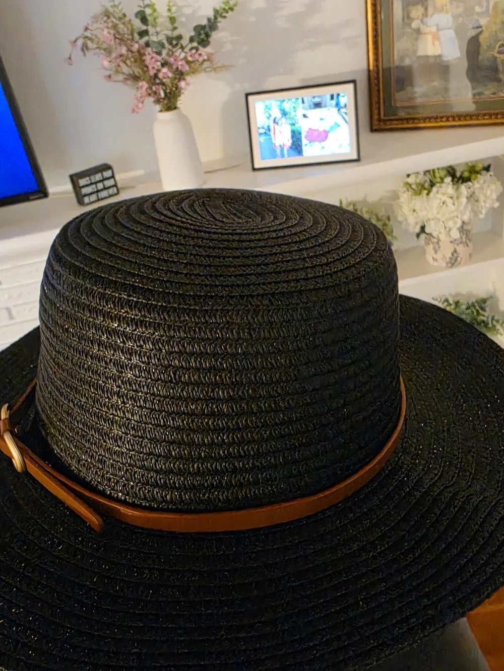 Black Or Cream Straw Rancher Hat with Brown Leather Band
